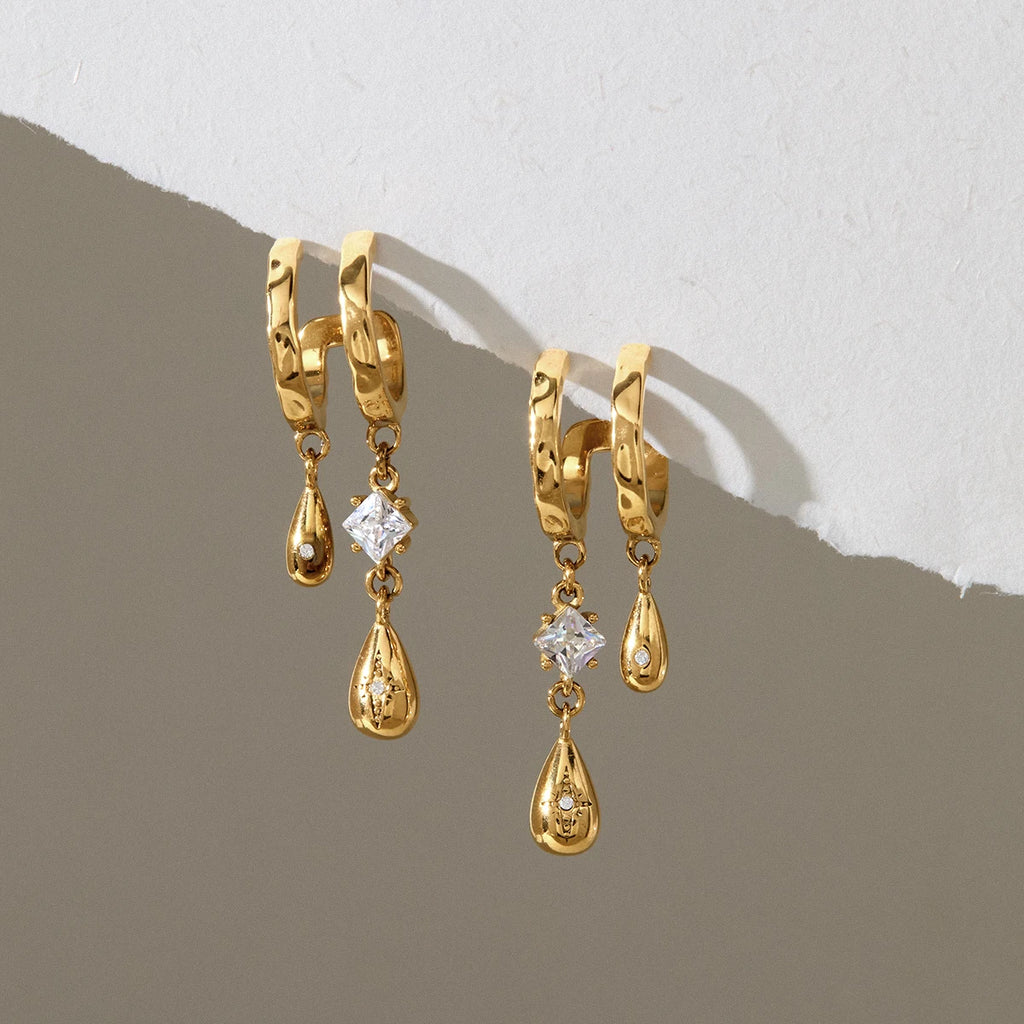 KIKA Square Zircon Water Drop Earrings For Women Minimalist 18K Gold PVD Plated Stainless Steel Earrings Fashion Jewelry Gift