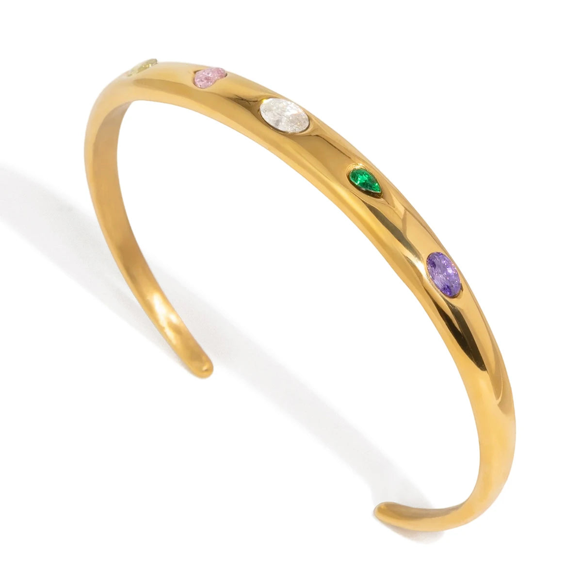 KIKA Classic Shiny Circle White Colored Zircons Open Bracelet For Women 18K PVD Gold Plated Stainless Steel Bracelets