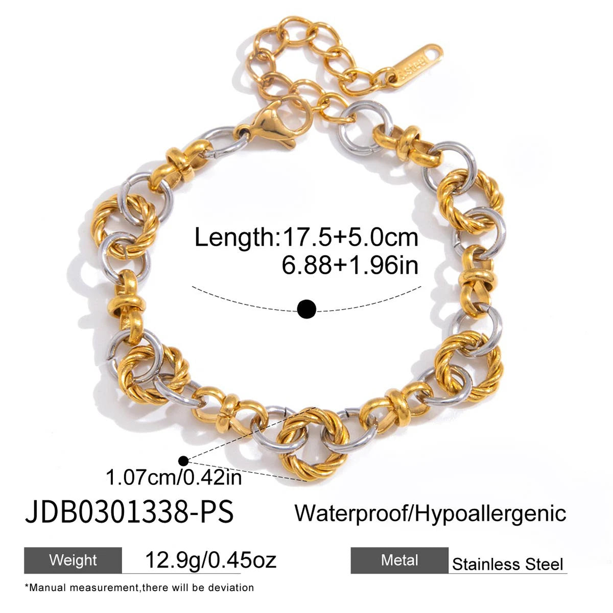 KIKA Delicate Gold And Silver Color Blocked Multi Ring Winding Chain Bracelet  PVD Plated Stainless Steel 316L