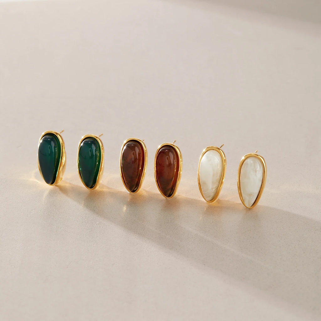 KIKA Elegant Geometric Resin C Shape Stud Earrings For Women 18K Gold PVD Plated Stainless Steel 316L Earrings Fashion Jewelry Gift