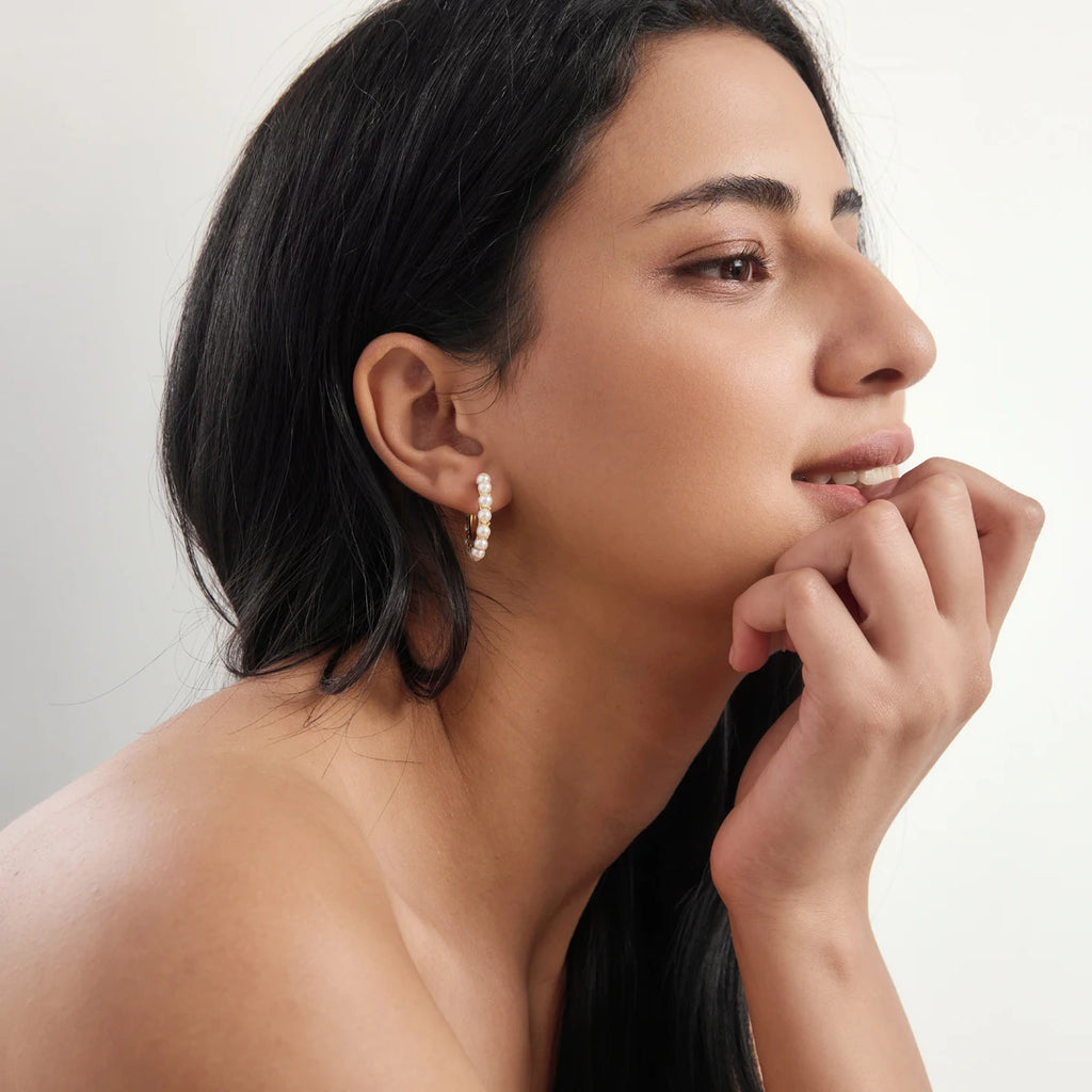 KIKA Elegant Zircon Imitation Pearl Earrings For Women 18K Gold Plated Stainless Steel C Shape Stud Earrings Fashion Jewelry
