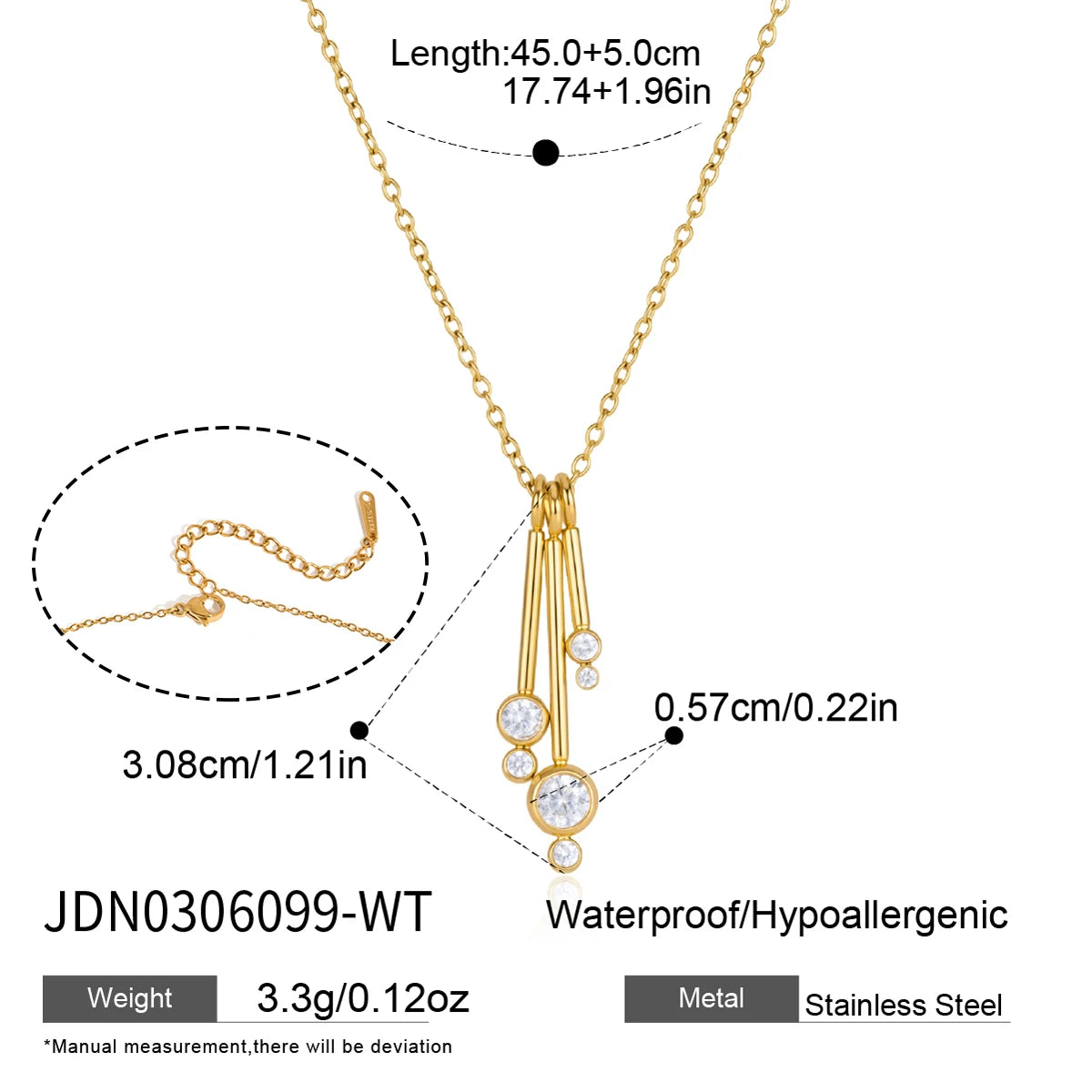 KIKA Delicate Zircon Imitation Pearl Pendant Necklace 18K Gold Plated Stainless Steel 316L