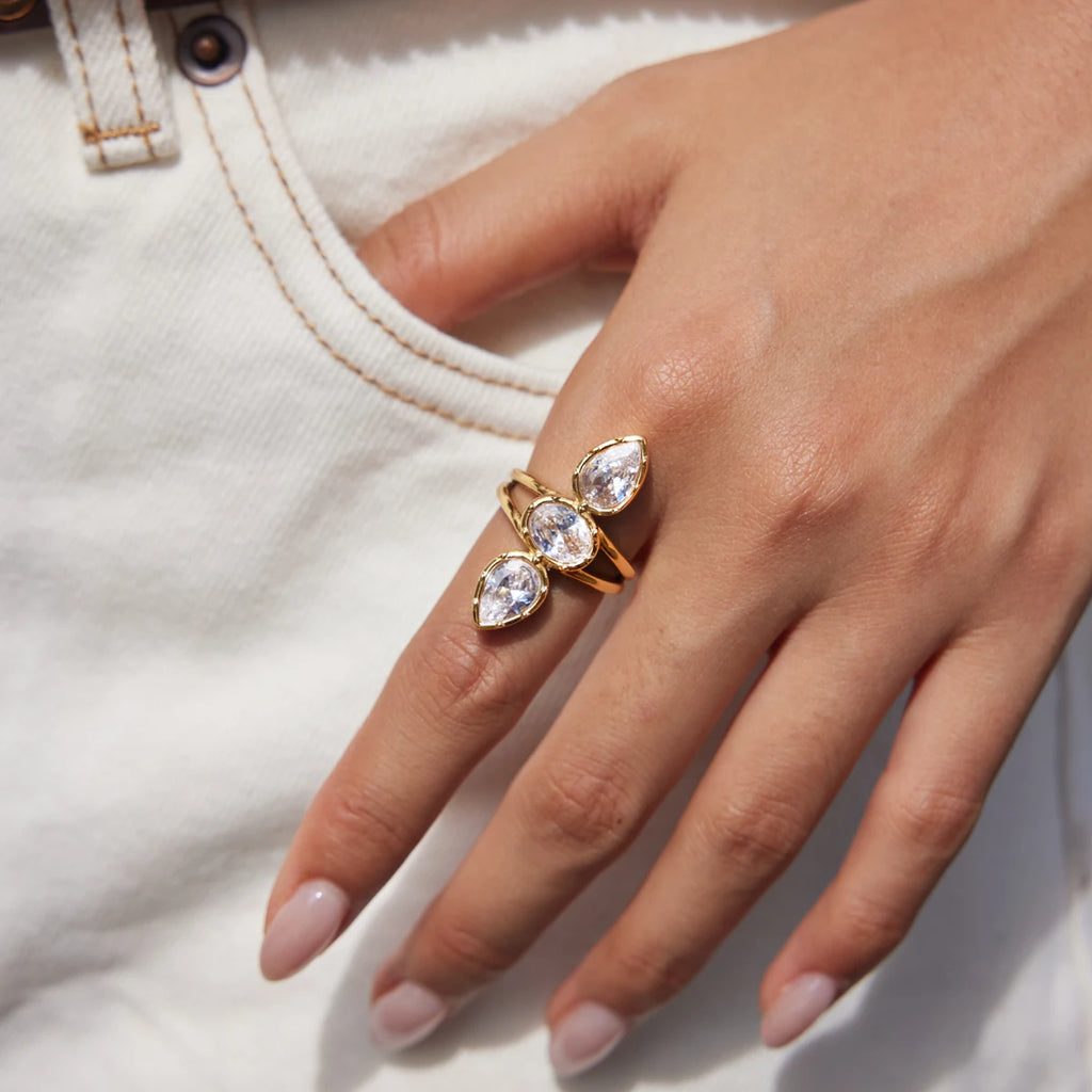 KIKA Luxury Geometric Zircon Open Rings Minimalist 18K Gold PVD Plated Stainless Steel 316L