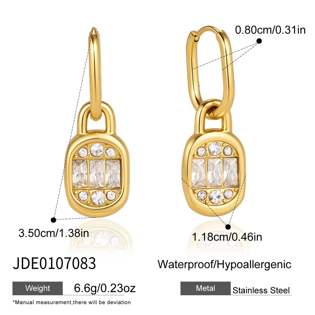 KIKA Delicate Crystal Lock Drop Earrings For Women Minimalist 18K Gold PVD Plated Stainless Steel Earrings Fashion Jewelry