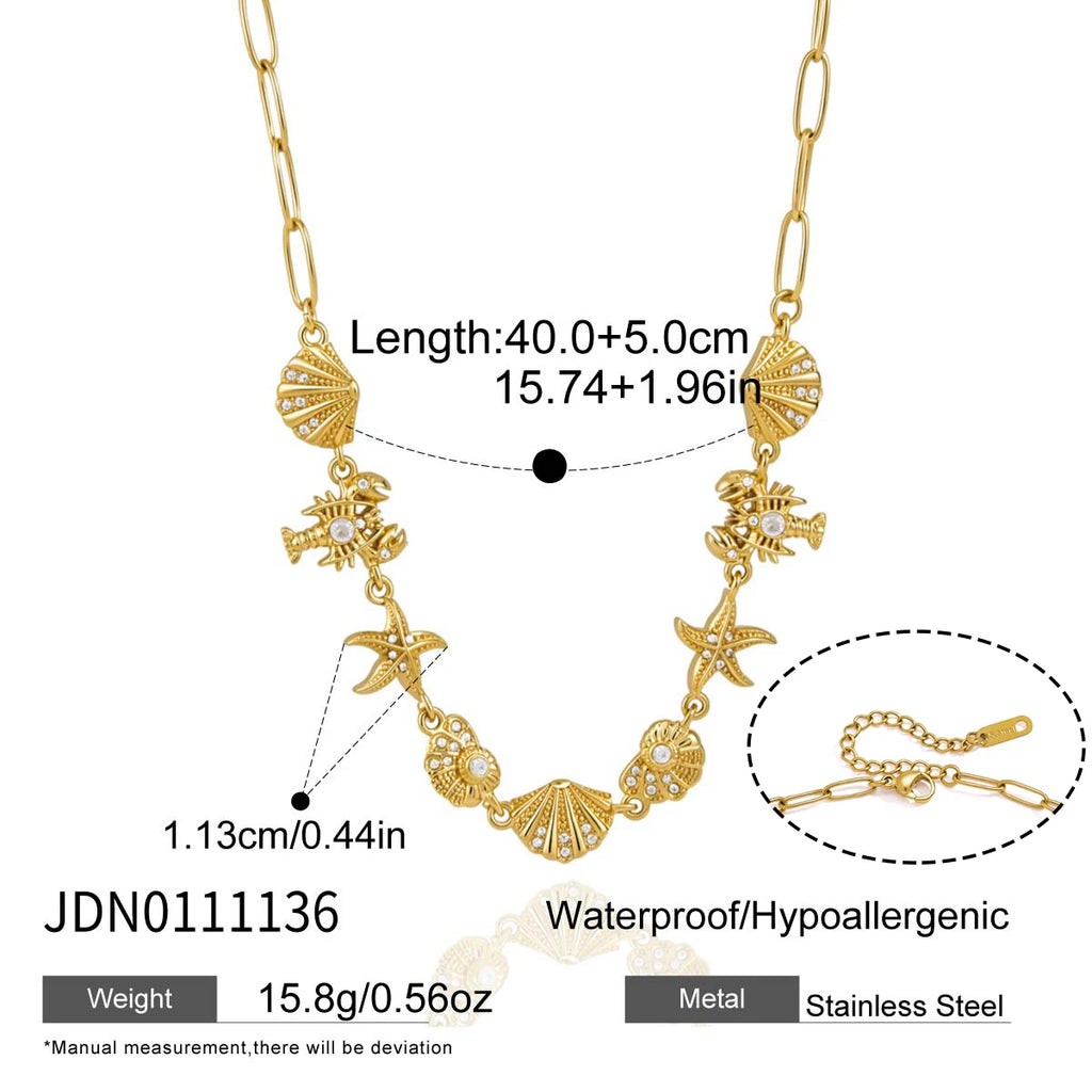 Kika Rhinestone Turtle Lobster Conch Starfish Necklace