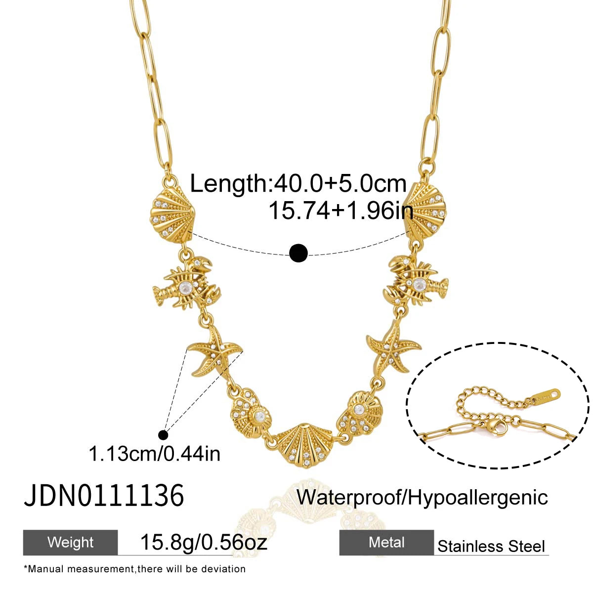 Kika Rhinestone Turtle Lobster Conch Starfish Necklace