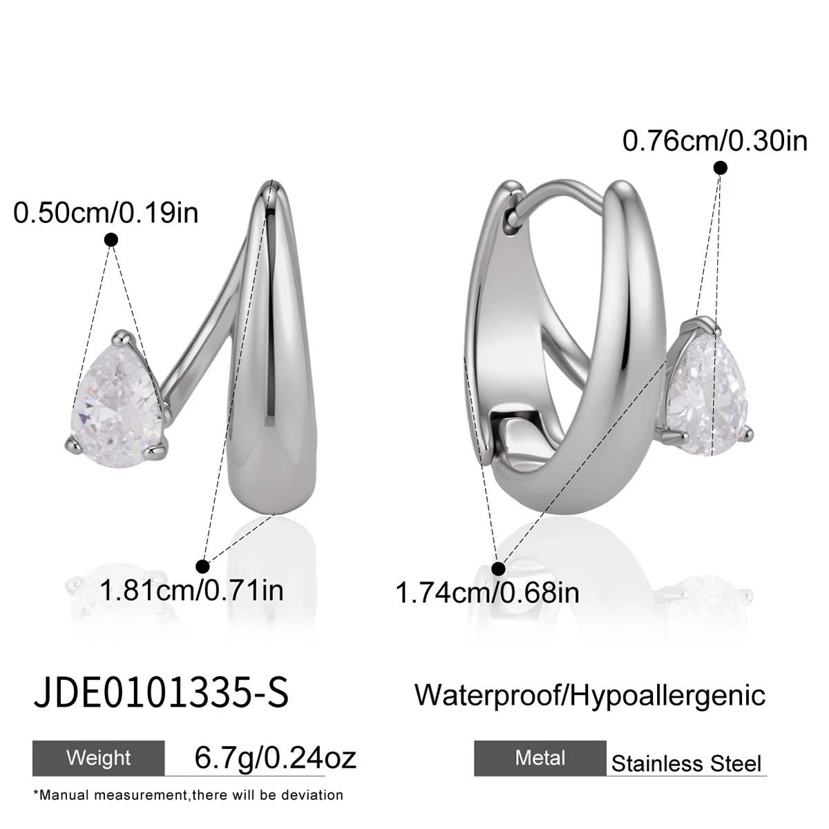 Kika Water Drop Zircon U Shape Clip Earrings Minimalist 18K Gold PVD Plated Stainless Steel 316L