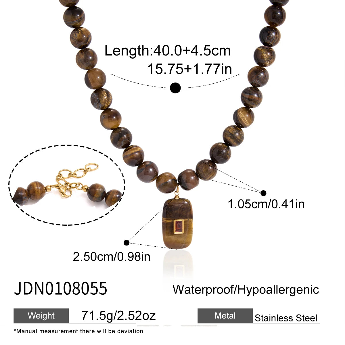 KIKA Elegant Natural Stone Bead Necklace For Women Minimalist 18K Gold PVD Plated Stainless Steel Necklace Fashion Jewelry
