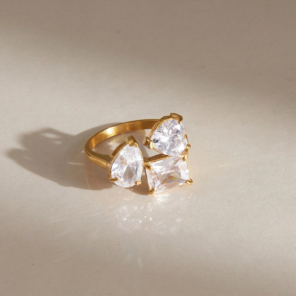 KIKA Water Drop Zircon Open Rings 18K Gold PVD Plated Stainless Steel 316L