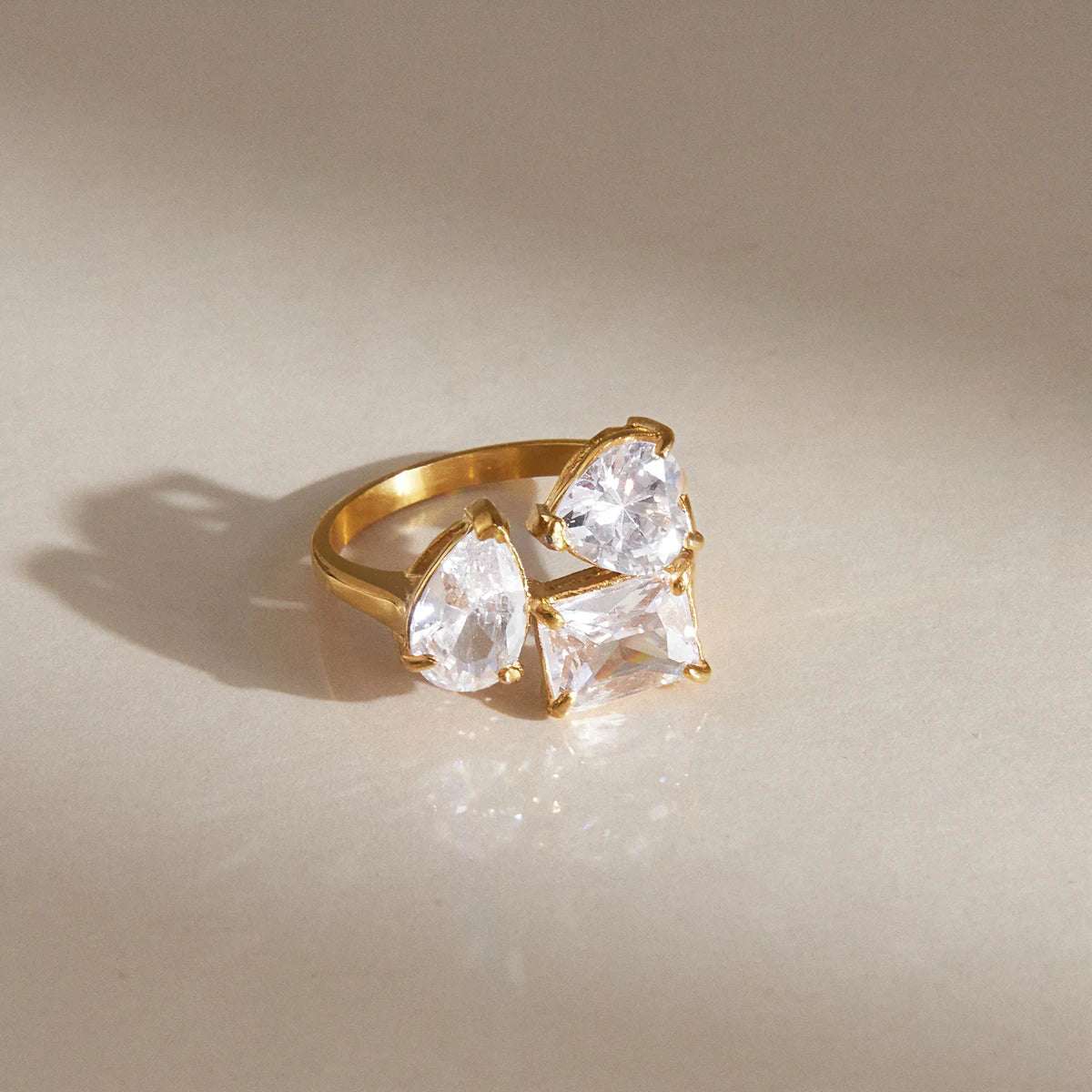 KIKA Water Drop Zircon Open Rings 18K Gold PVD Plated Stainless Steel 316L
