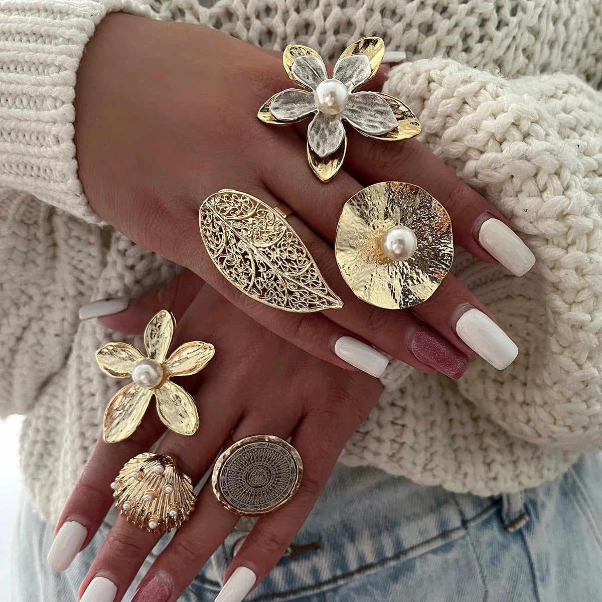 Kika Luxury Natural Shell Stainless Steel Geometric Open Ring Gold Color 18K PVD Plated High Quality France Finger Jewelry