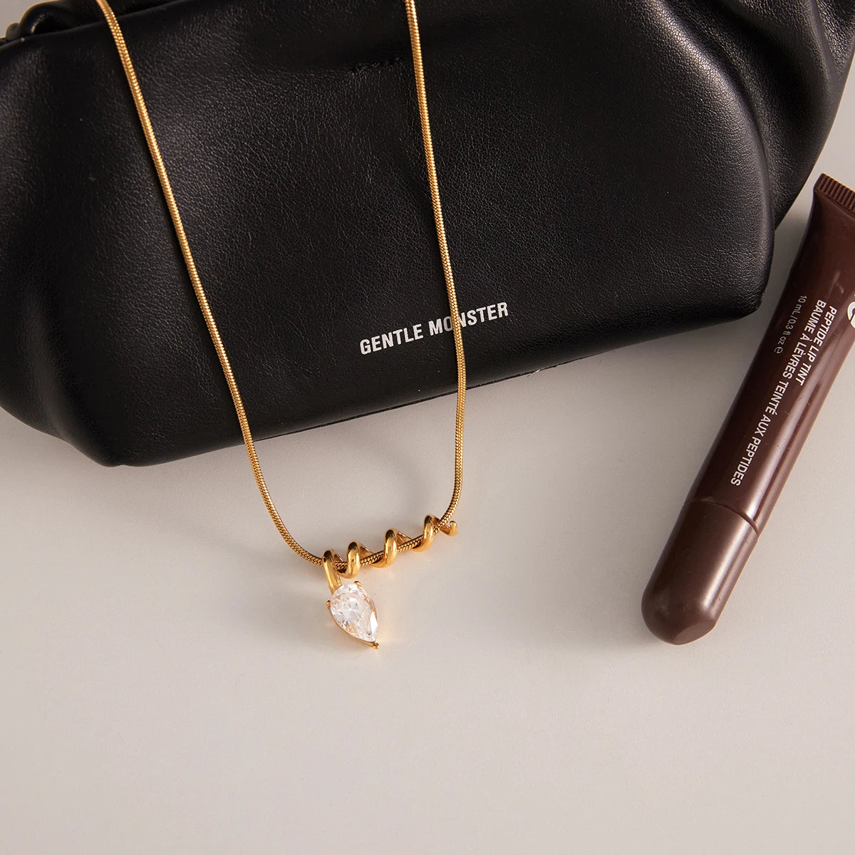 Kika Classic Gold Color White Drop-shaped Zircon Necklace