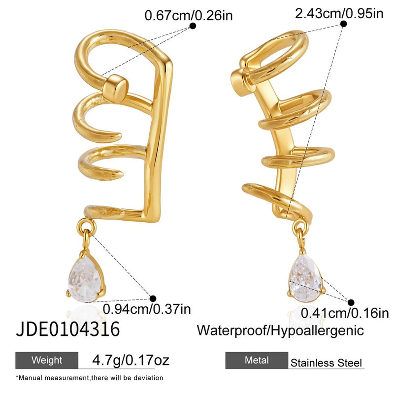 KIKA Water Drop Zircon Multilayer Non-piercing Ear Clips PVD Plated Stainless Steel 316L