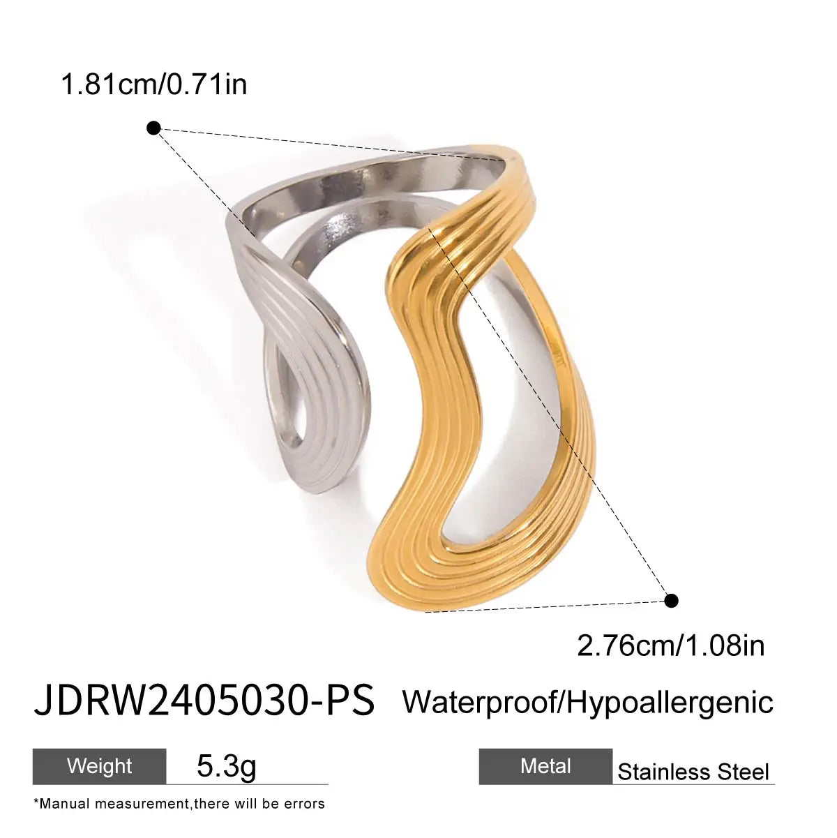 KIKA Minimalist Stainless Steel 3216L Two tone Hollow Flower Ring Stackable Texture Ring