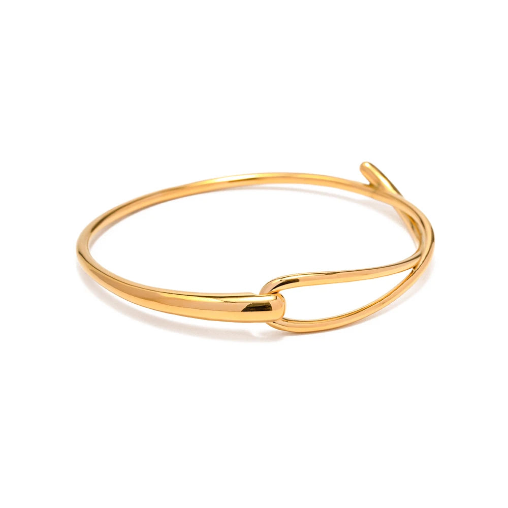 Kika Waterproof Metal Texture 18K Gold Color Stainless Steel Cuff Open Bracelet Bangle