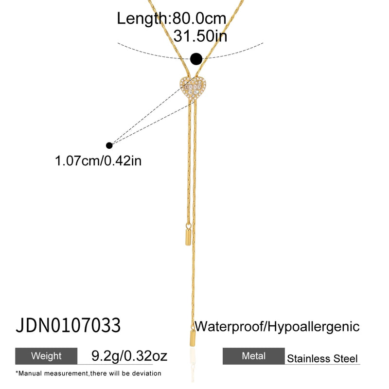 KIKA Crystal Heart Pendant Necklace For Women Adjustable 80cm Long Chain 18K Gold PVD Plated Stainless Steel Necklace Gift