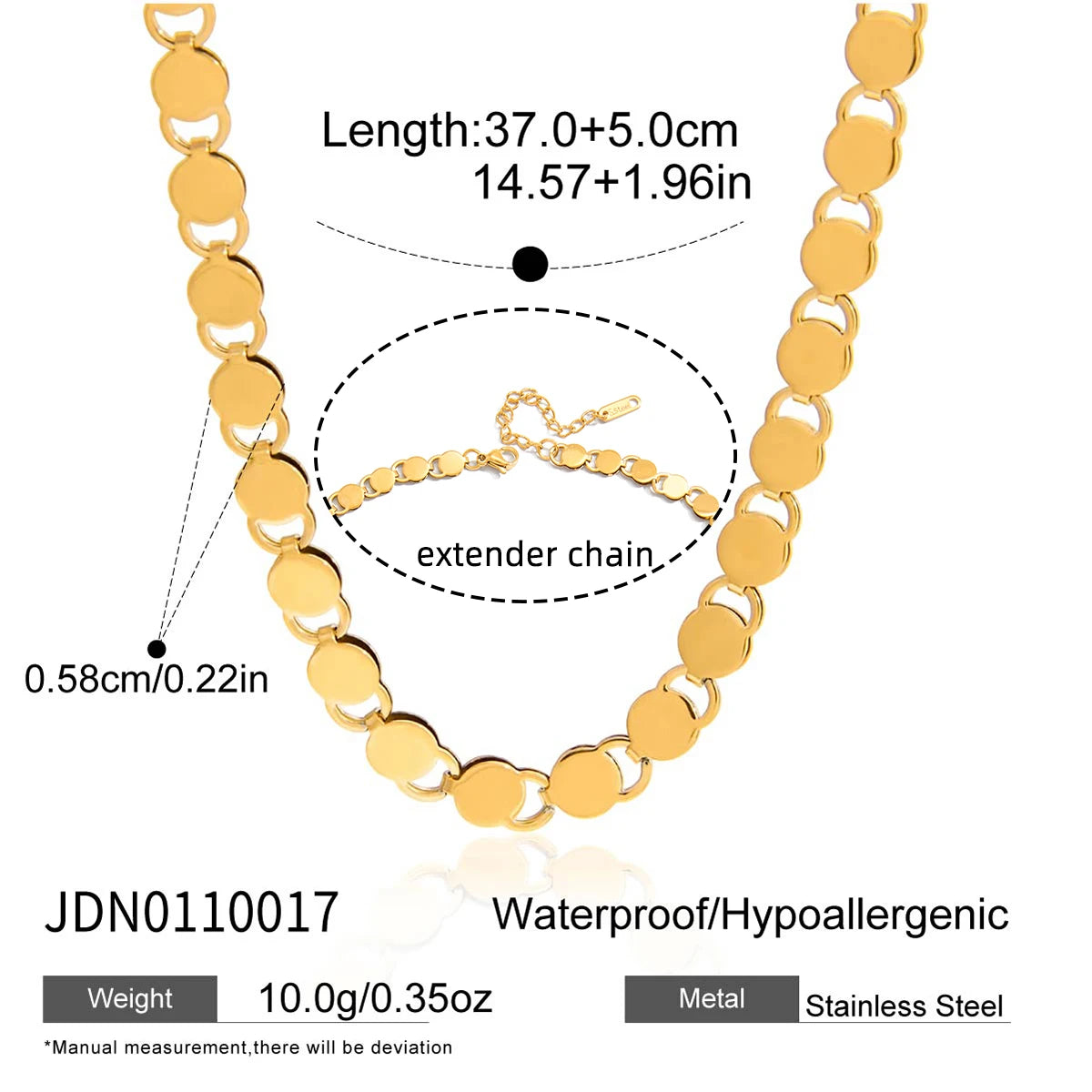 Kika Minimalist18K Plated Gold Color Square Basic Chain Necklace