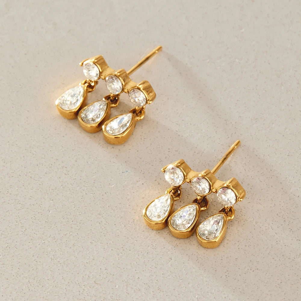 KIKA Delicate Round Water Drop Zircon Earrings For Women 18K Gold PVD Plated Stainless Steel Earrings Fashion Jewelry Gift