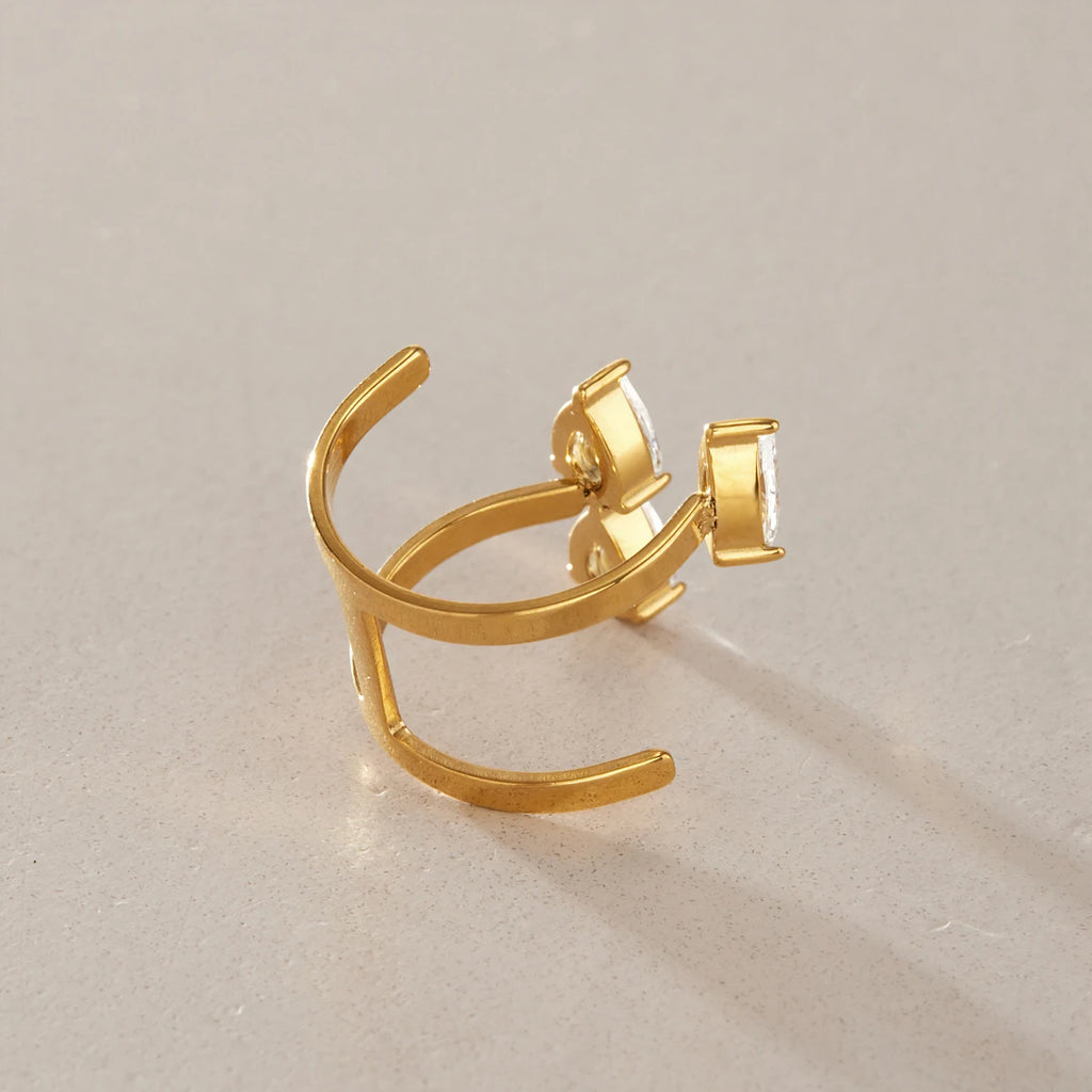 Kika Classic Water Drop Zircon Open Rings Minimalist 18K Gold PVD Plated Stainless Steel 316L