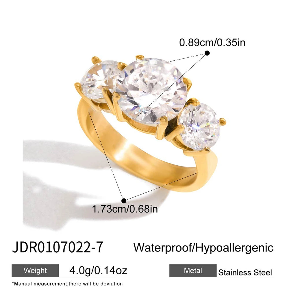 KIKA Classic MInimalist 18k Gold Color PVD Plated Droplet Shaped Large White Zircon Rings Waterproof  Stainless Steel 316L