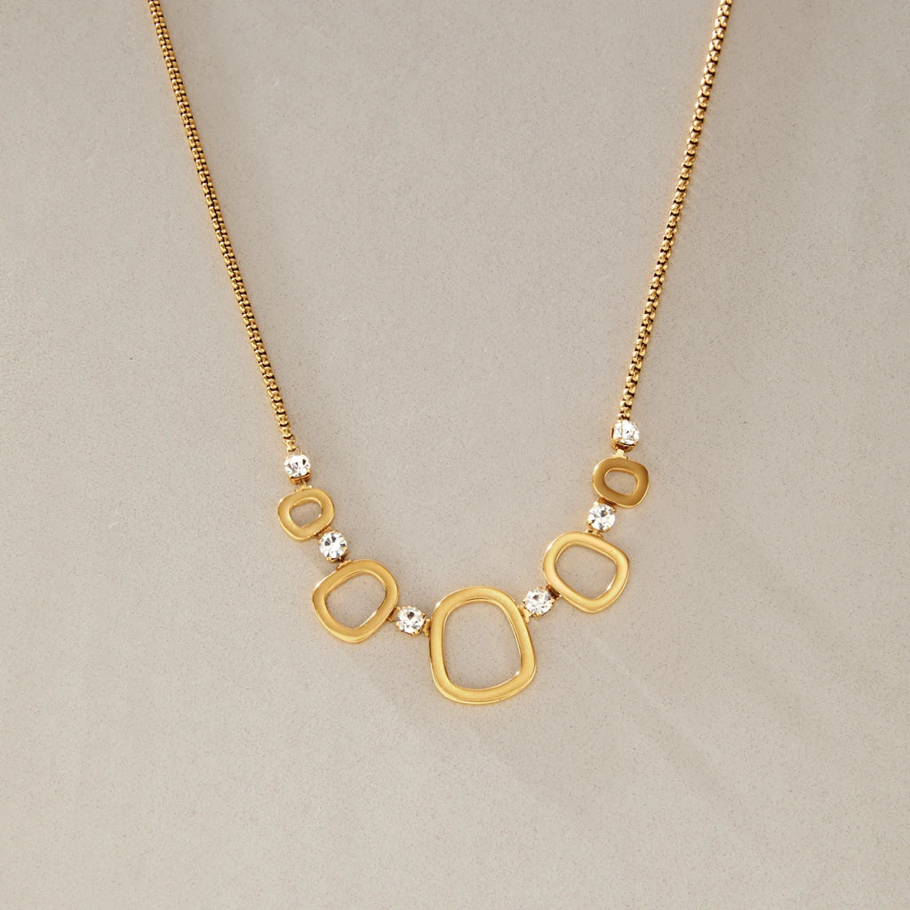 KIKA Round Zircon Hollow Pendant Necklace For Women Minimalist 18K Gold PVD Plated Stainless Steel Necklace Fashion Jewelry