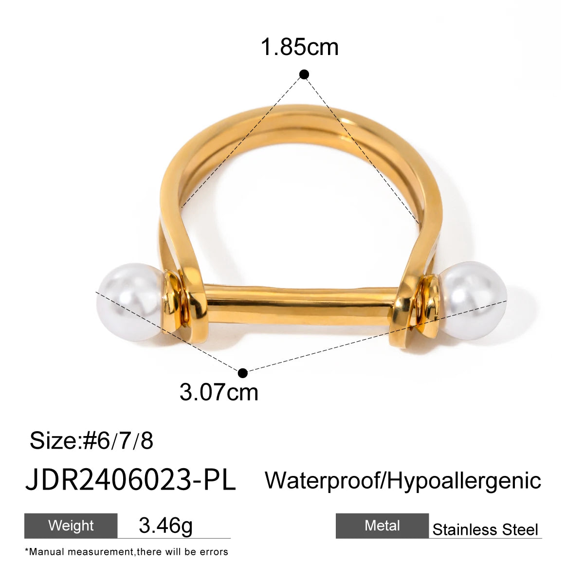 KIKA Imitation Pearls Ring Jewelry Stainless Steel 316L Golden Geometric New Finger Ring for Women