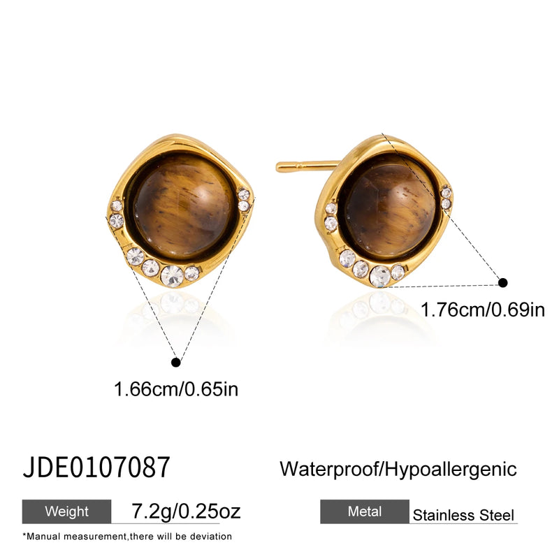 KIKA Vintage Crystal Natural Stone Stud Earrings For Women Minimalist 18K Gold Plated Stainless Steel Earrings Fashion Jewelry