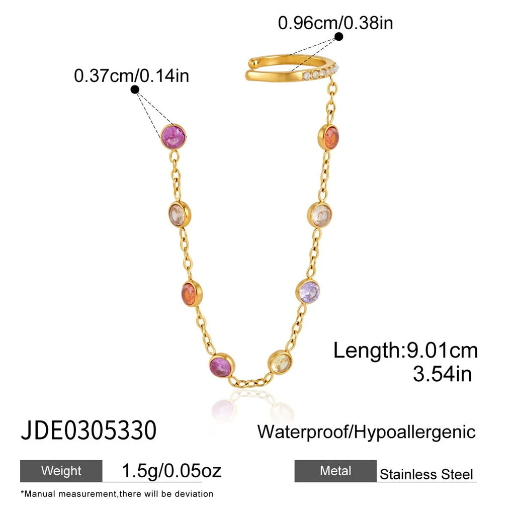 Kika 1 PC Delicate Zircon Chains Tassel Earring Gold PVD Plated Stainless Steel 316L