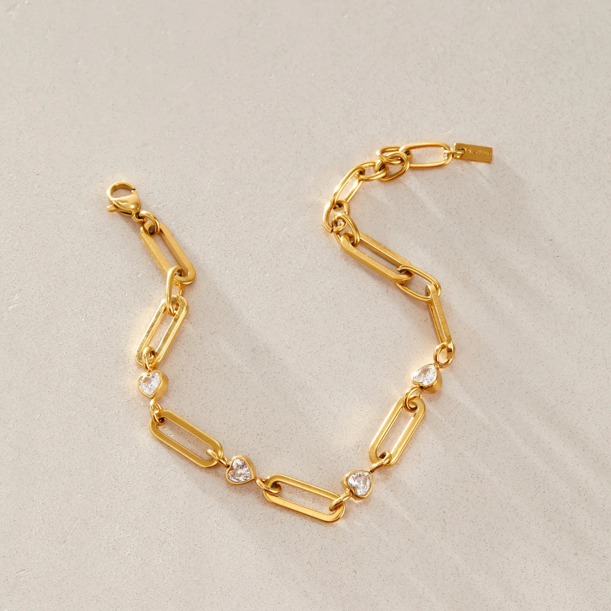 KIKA Heart Zircon Paperclip Chain Bracelet For Women Minimalist 18K Gold PVD Plated Stainless Steel Bracelet Fashion Jewelry
