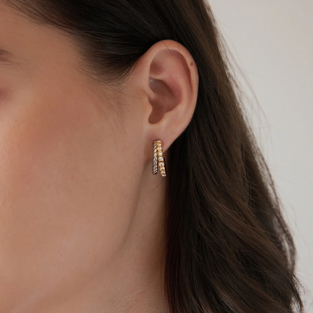 KIKA Delicate Zircon Mixed Color C Shape Stud Earrings For Women 18K Gold PVD Plated Stainless Steel 316L