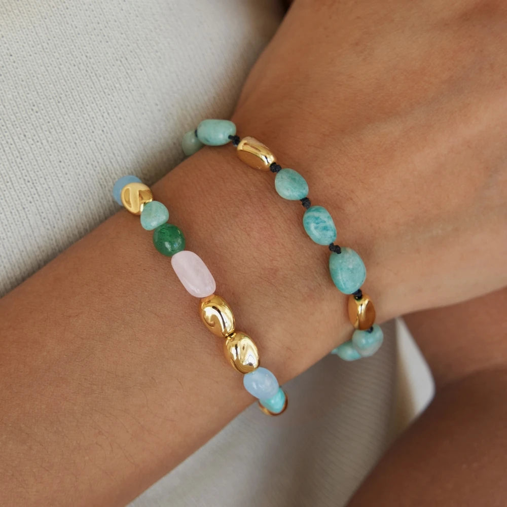 KIKA Elegant Natural Stone CCB Beads Bracelet For Women Minimalist 18K Gold Plated Stainless Steel Bracelet Fashion Jewelry