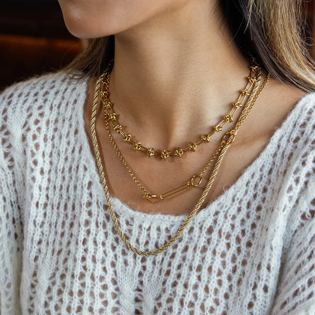 Kika Minimalism Two Color Personalized Ball Chain Fried Dough Twists Winding Necklace