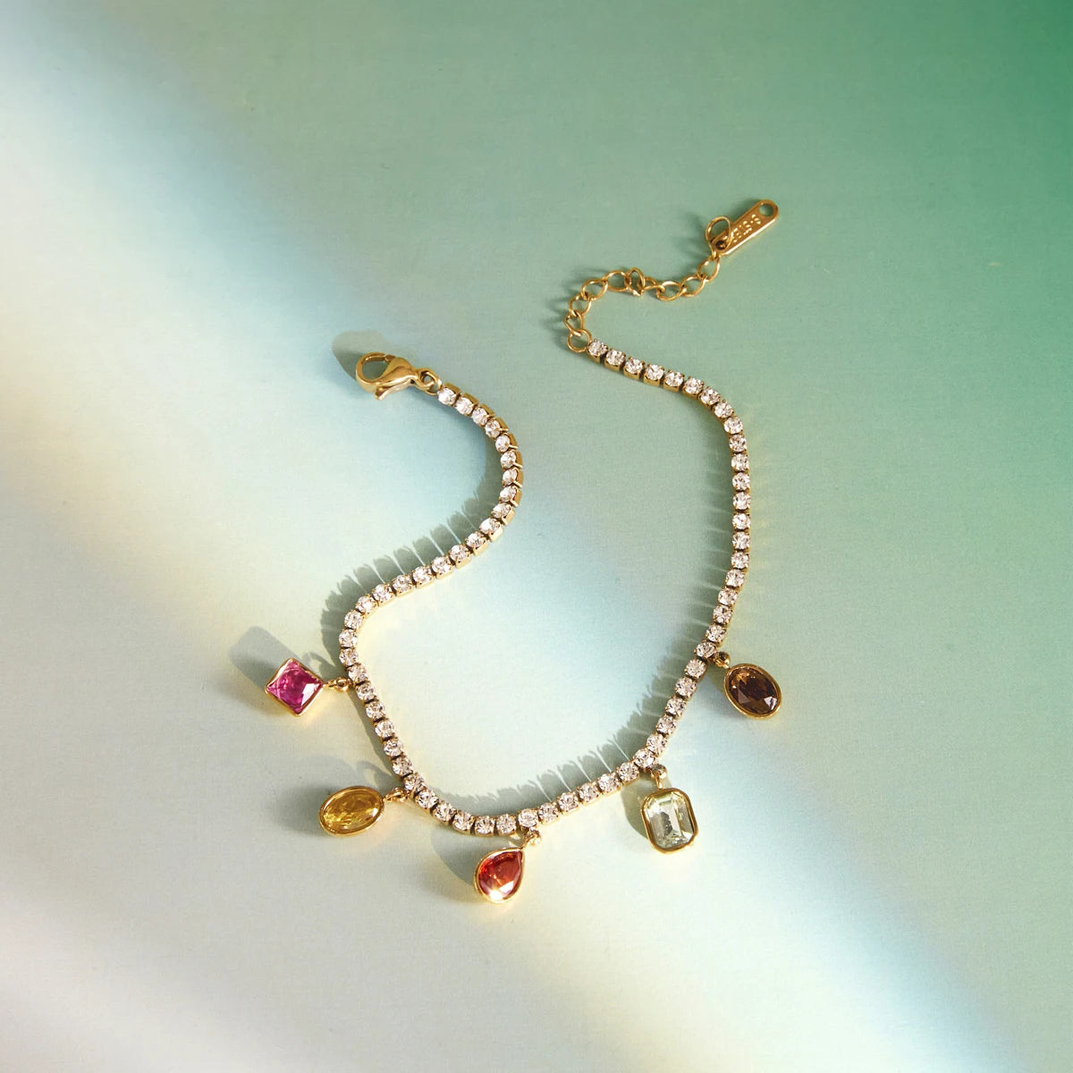 KIKA Geometric Zircon Charms Crystal Tennis Chain Bracelet For Women 18K Gold Plated Stainless Steel Bracelet Fashion Jewelry