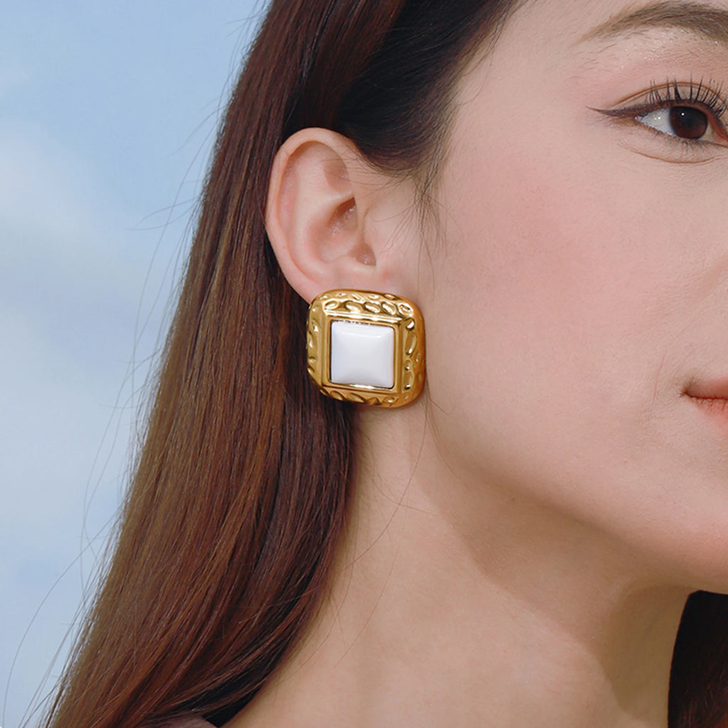 Retro Agate Geometric Ear studs Stainless Steel
