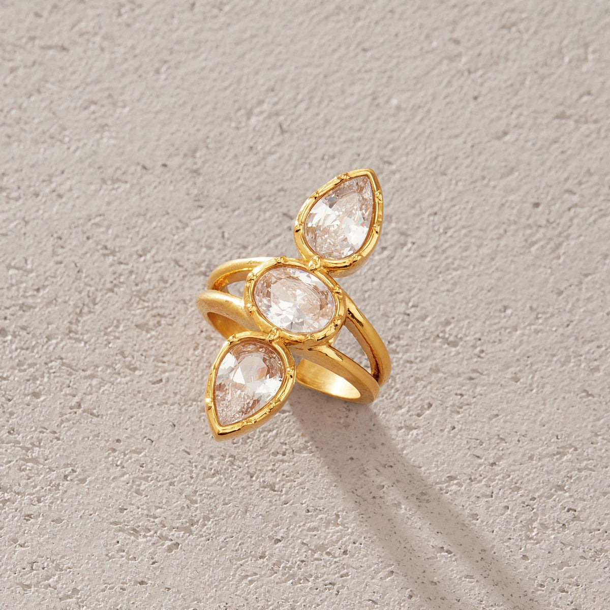 KIKA Luxury Geometric Zircon Open Rings Minimalist 18K Gold PVD Plated Stainless Steel 316L