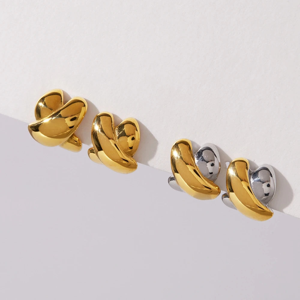 Kika Classic Crossed X Shape Stud Earrings Minimalist 18K Gold Plated Stainless Steel 316L