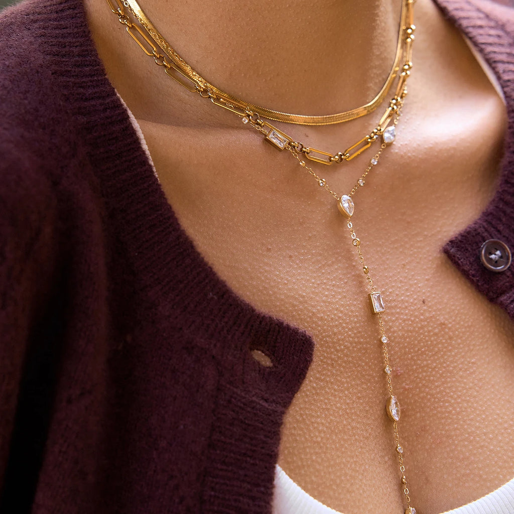 Kika Water Droplet Zircon Y-Shaped Chain O-Chain Necklace