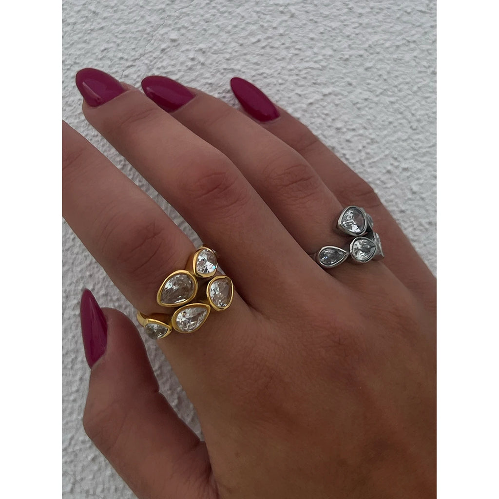 KIKA Waterproof Luxury Shiny Cubic Zirconia Exquisite Stainless Steel 316L Chic Open Ring Adjustable