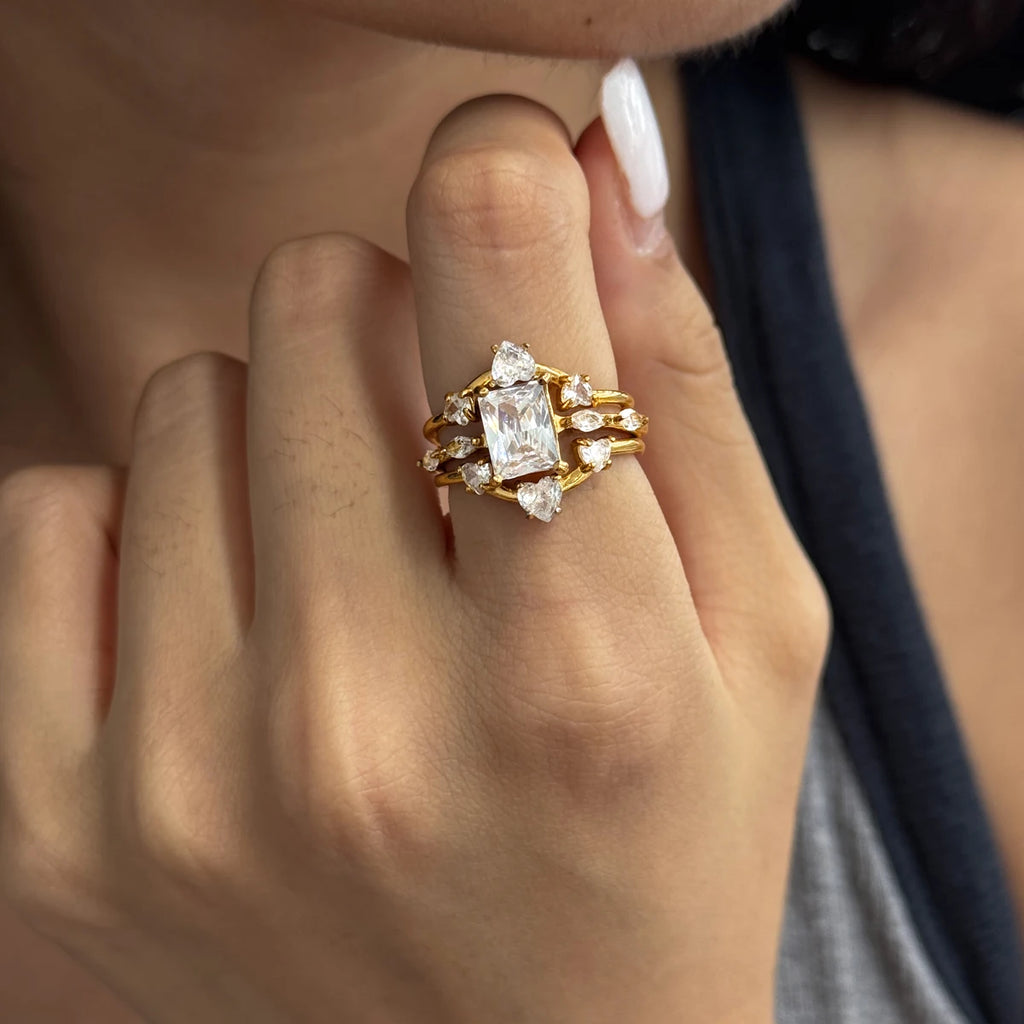 KIKA Classic Geometric Zircon Rings For Women Minimalist 18K Gold PVD Plated Stainless Steel Rings Party Fashion Jewelry Gift