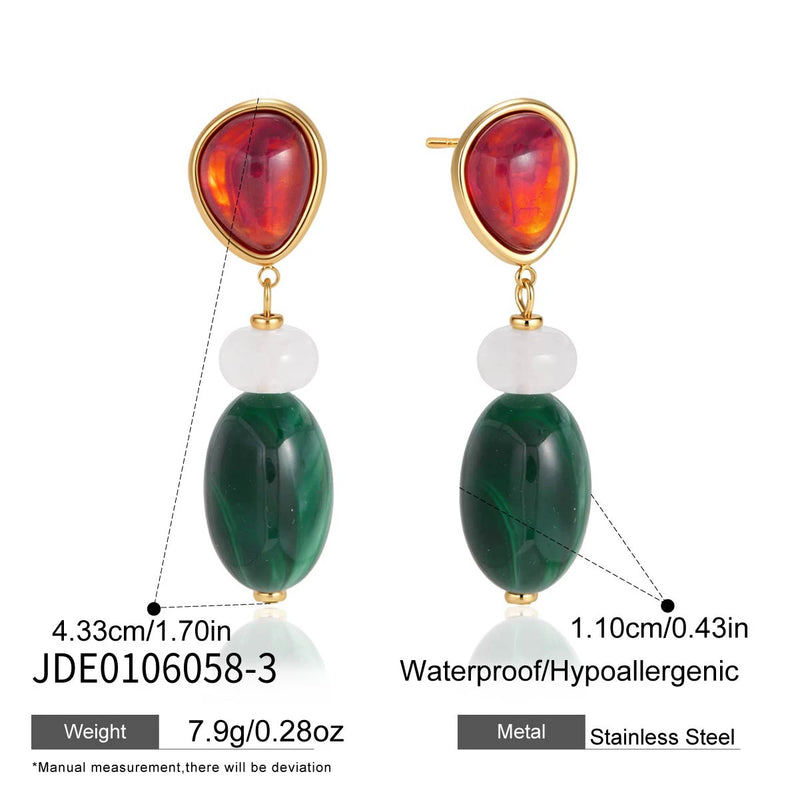 KIKA  Elegant Multicolor Resin Drop Earrings PVD  18K Gold Plated Stainless Steel 316L