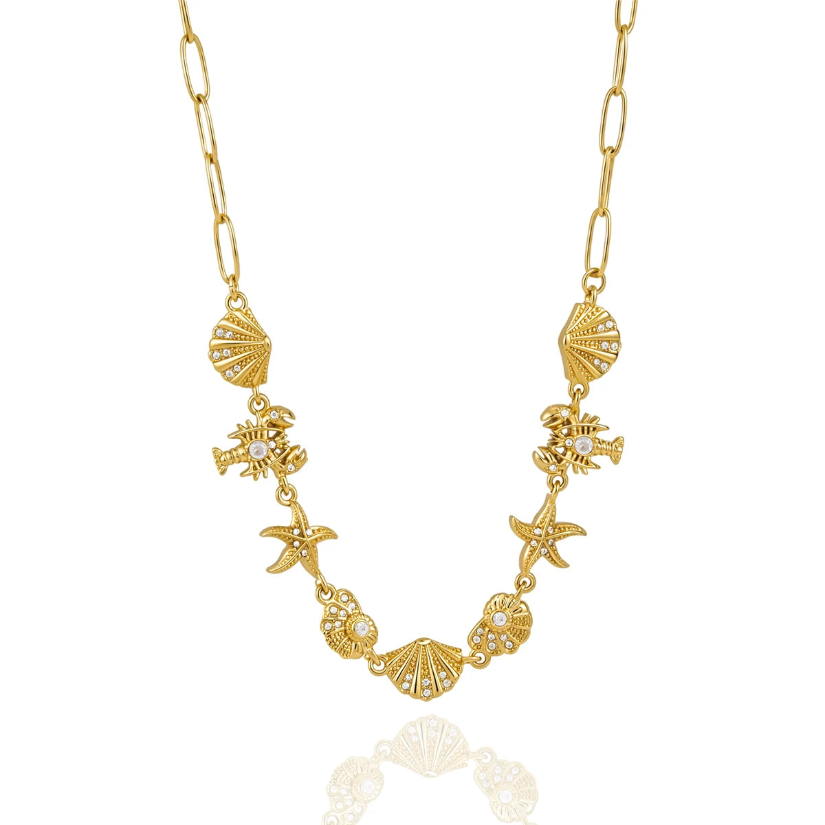 Kika Rhinestone Turtle Lobster Conch Starfish Necklace