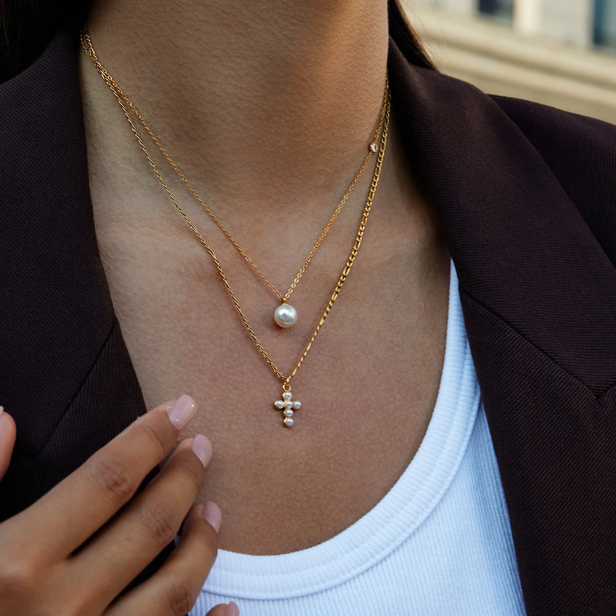 Kika Elegant Pearl Pendant Necklace White Round Zircon