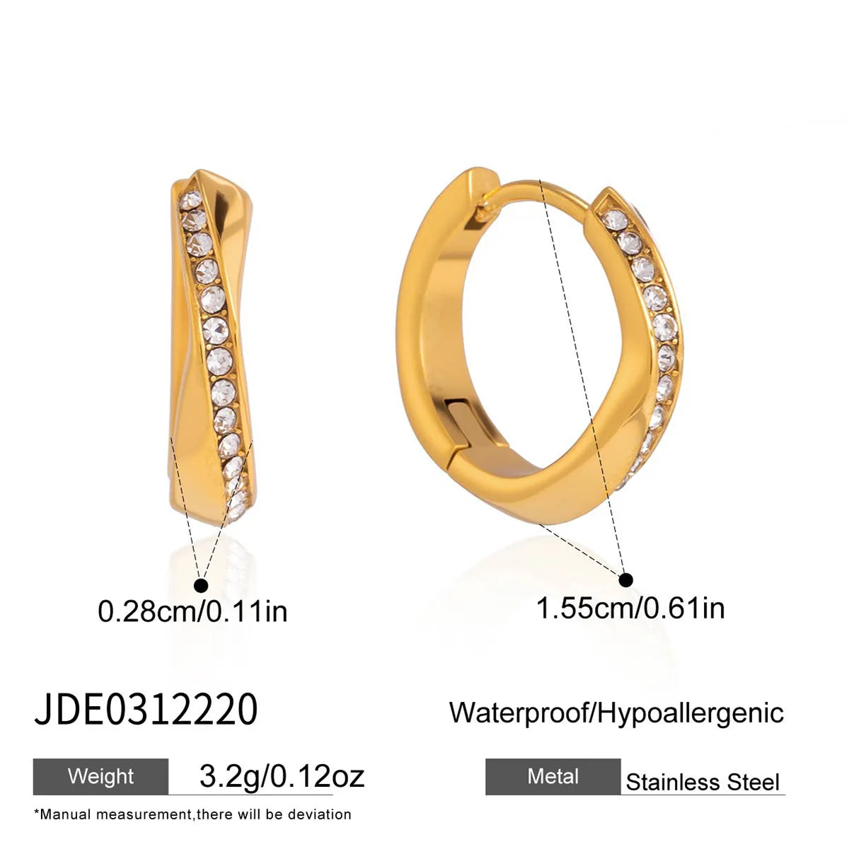 Kika Classic Full Crystal Clip Earrings For Women Minimalist 18K Gold PVD Plated Stainless Steel 316L