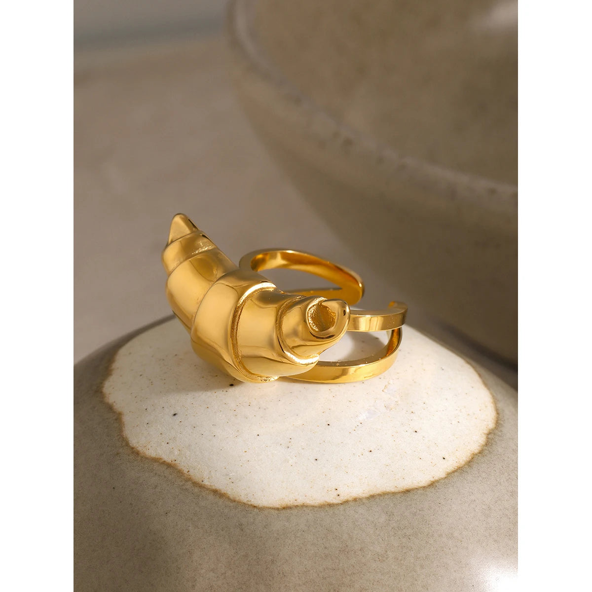 Kika Fashion Stainless Steel Croissants Open Big Ring Charm Metal Gold Color Waterproof