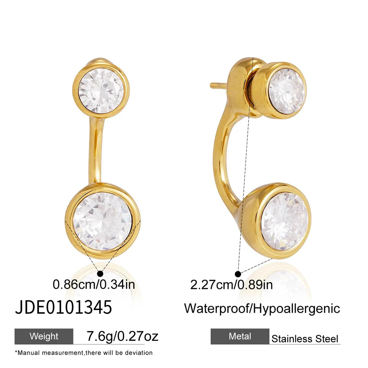 KIKA Detachable Zircon Stud Earrings  PVD Plated Stainless Steel 316L