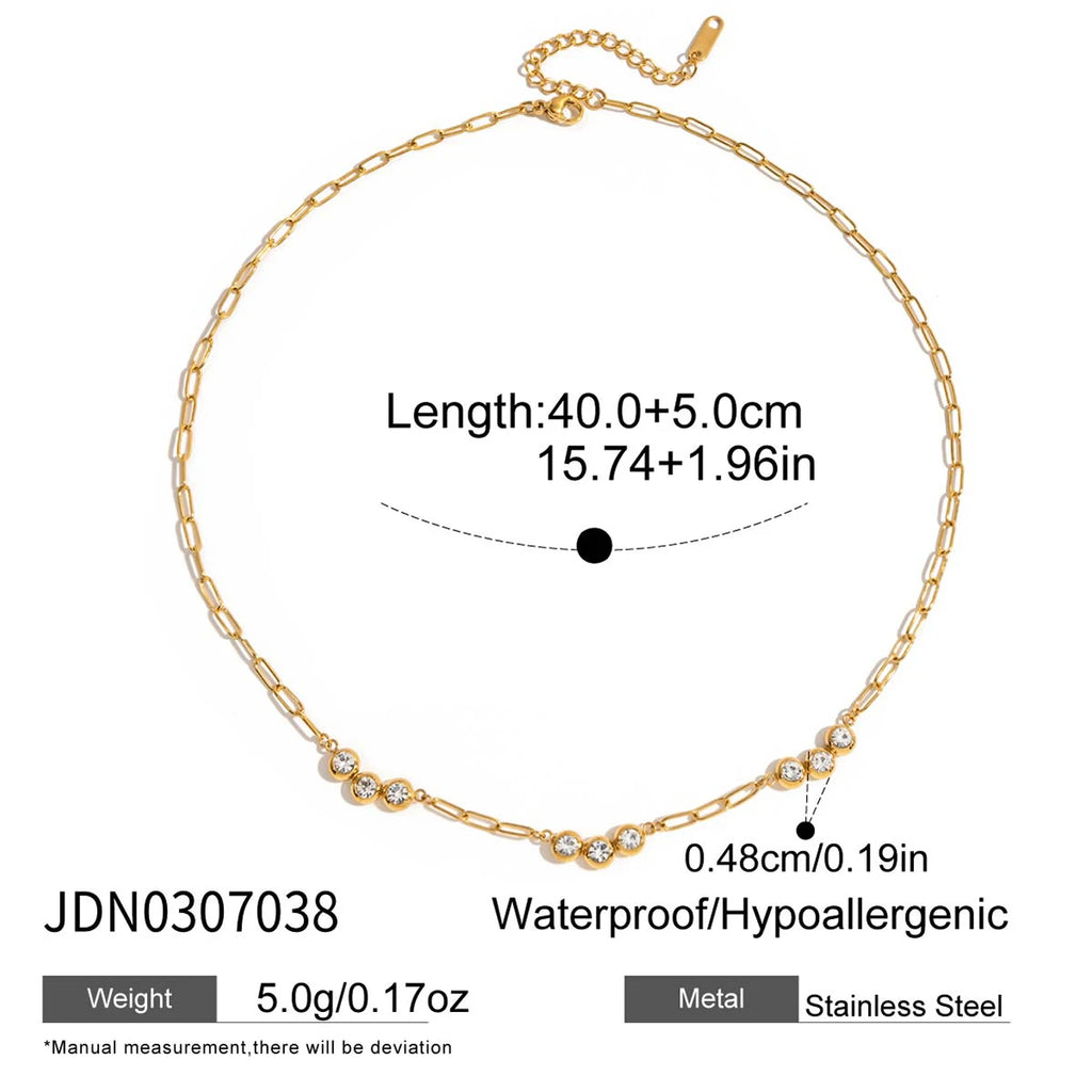 Kika Classic Gold Color White Zircon Chain Necklace