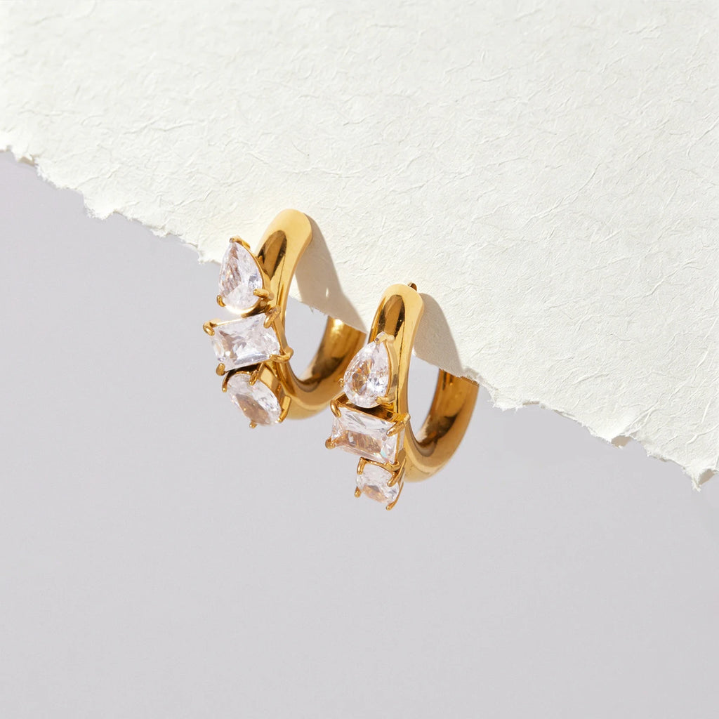 KIKA Geometric Zircon C Shape Stud Earrings 18K Gold PVD Plated Stainless Steel 316L