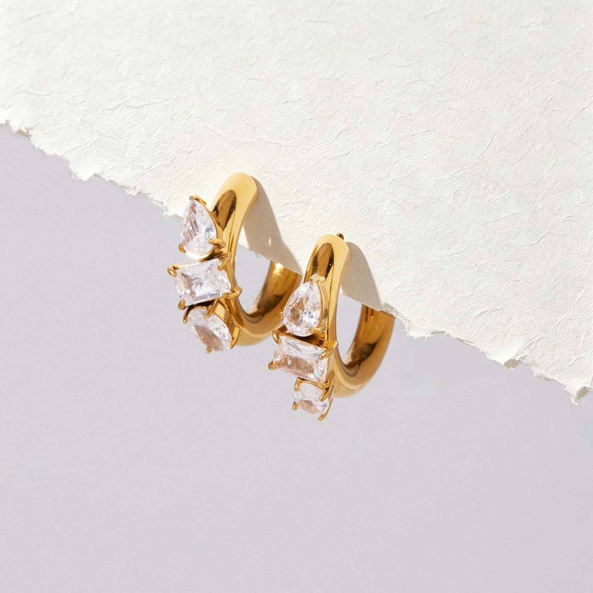 KIKA Geometric Zircon C Shape Stud Earrings 18K Gold PVD Plated Stainless Steel 316L