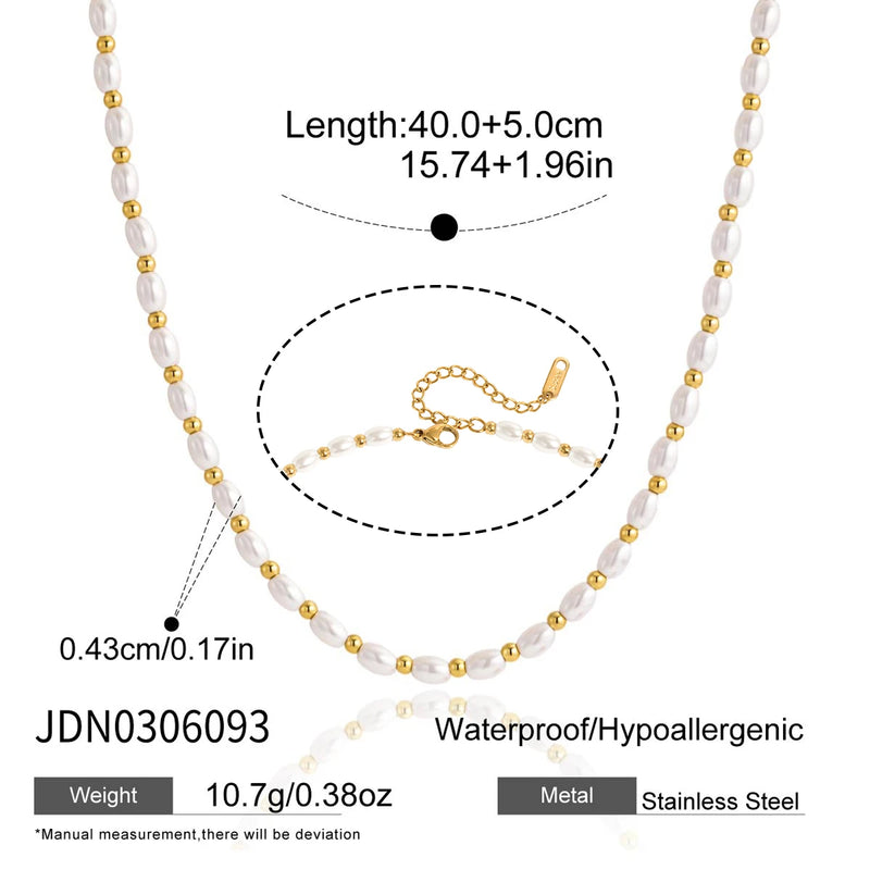KIKA Elegant Imitation Pearl Necklace Minimalist 18K Gold PVD Plated Stainless Steel 316L