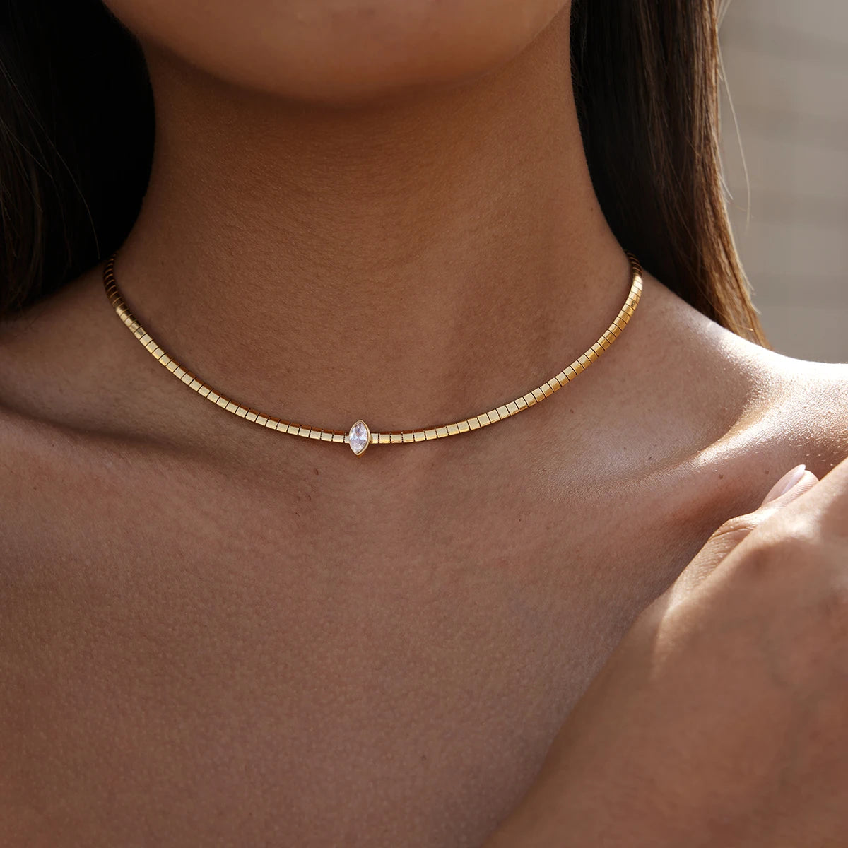 Kika Classic Geometric Zircon Pendant Necklace Minimalist 18K Gold Plated Stainless Steel 316L